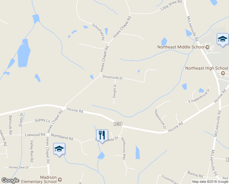 map of restaurants, bars, coffee shops, grocery stores, and more near 5563 Dwight Drive in McLeansville