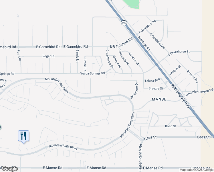 map of restaurants, bars, coffee shops, grocery stores, and more near 4333 South Angel Falls Court in Pahrump