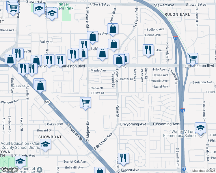 map of restaurants, bars, coffee shops, grocery stores, and more near 3049 Cedar Street in Las Vegas