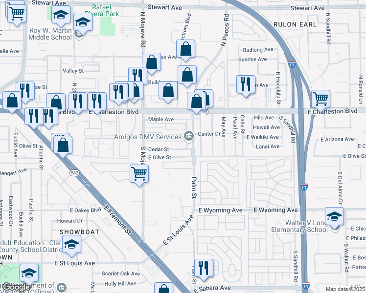 map of restaurants, bars, coffee shops, grocery stores, and more near 3000 Cedar Street in Las Vegas