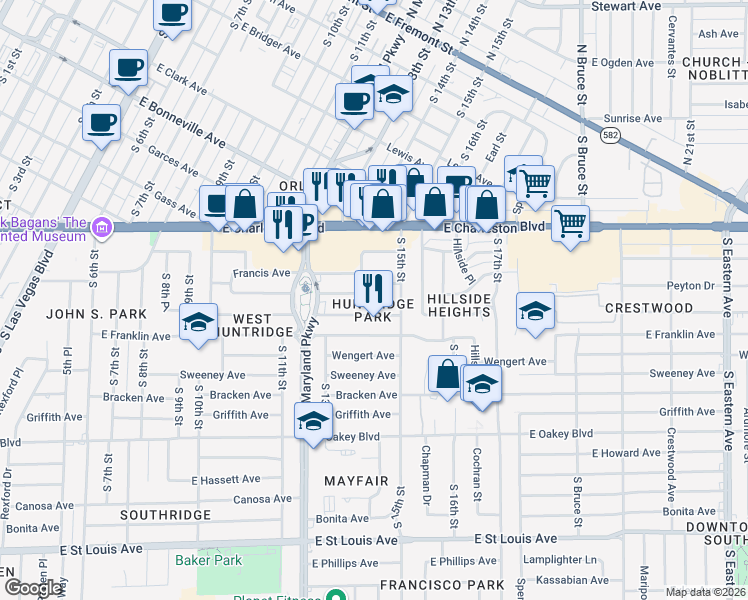 map of restaurants, bars, coffee shops, grocery stores, and more near 1415 Norman Avenue in Las Vegas