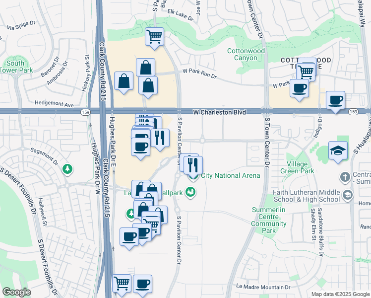 map of restaurants, bars, coffee shops, grocery stores, and more near 202 South Pavilion Center Drive in Las Vegas