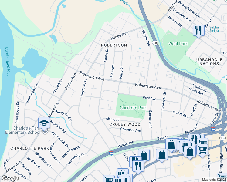 map of restaurants, bars, coffee shops, grocery stores, and more near 503 Nall Avenue in Nashville