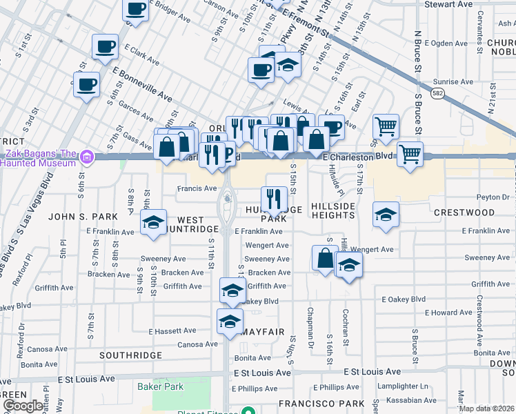 map of restaurants, bars, coffee shops, grocery stores, and more near 1314 Jessica Avenue in Las Vegas