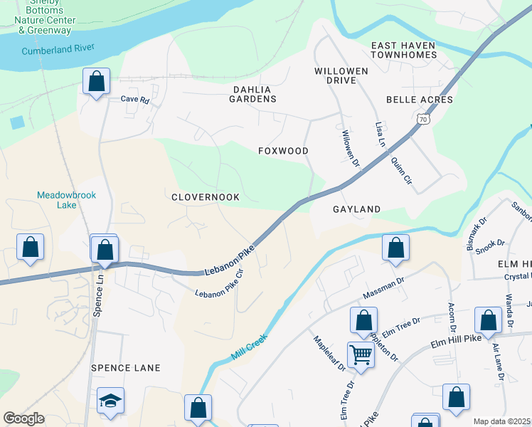 map of restaurants, bars, coffee shops, grocery stores, and more near 1800 Lebanon Pike in Nashville