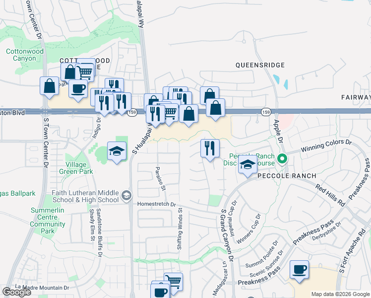 map of restaurants, bars, coffee shops, grocery stores, and more near 9785 Trail Rider Drive in Las Vegas