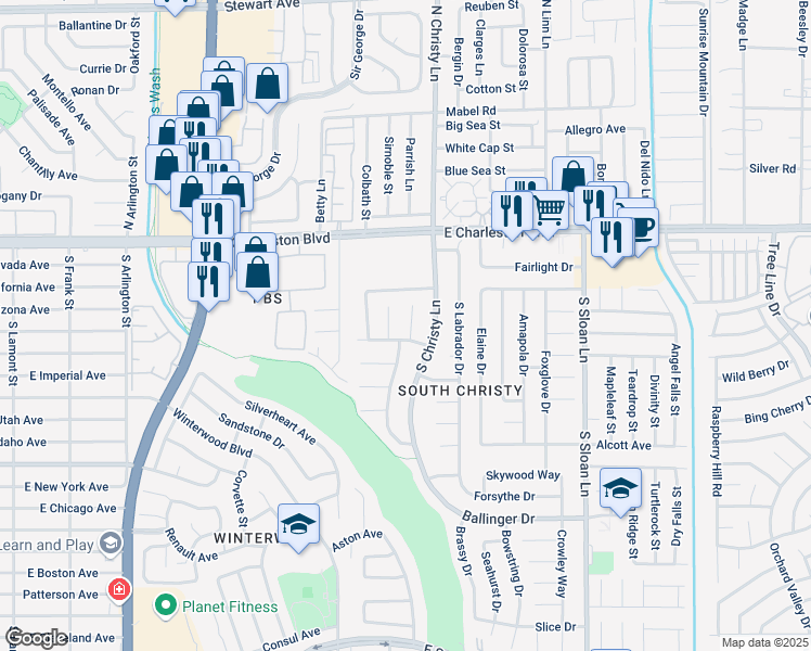 map of restaurants, bars, coffee shops, grocery stores, and more near 1489 Chatsworth Court in Las Vegas