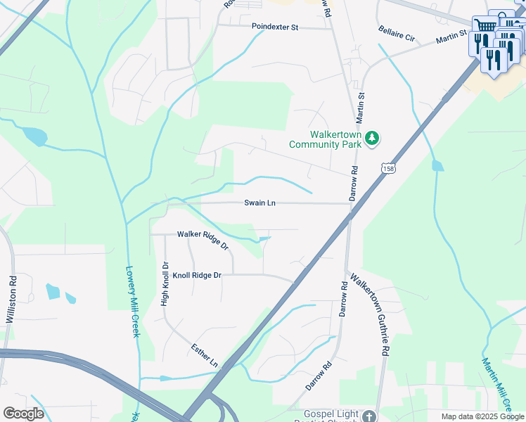 map of restaurants, bars, coffee shops, grocery stores, and more near 4670 Swain Ln in Walkertown