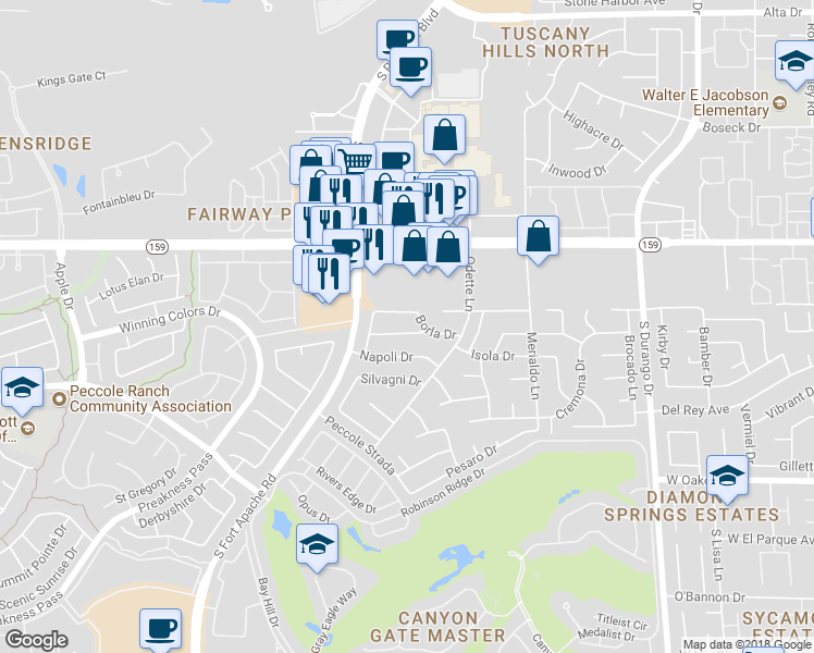 map of restaurants, bars, coffee shops, grocery stores, and more near 8916 Torcello Drive in Las Vegas