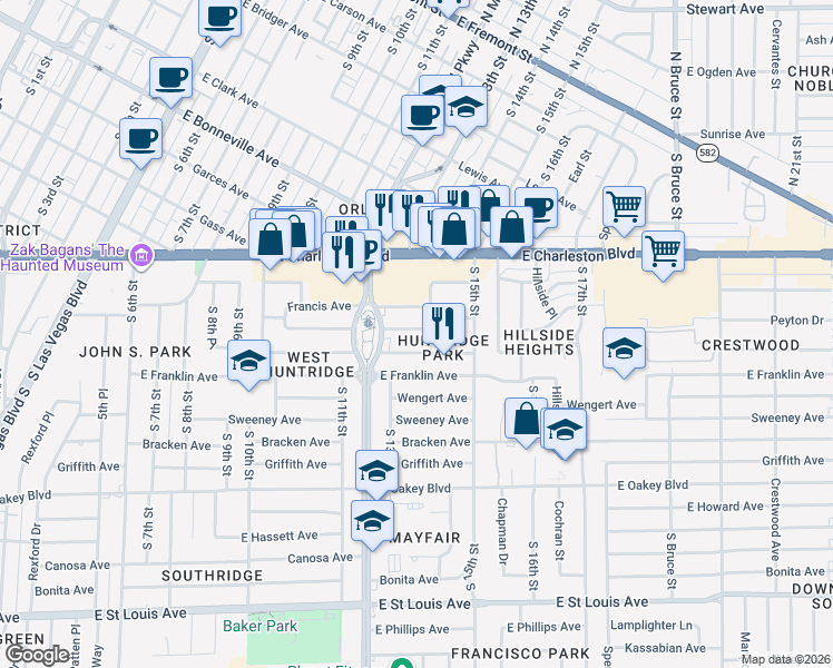 map of restaurants, bars, coffee shops, grocery stores, and more near 1314 Jessica Avenue in Las Vegas