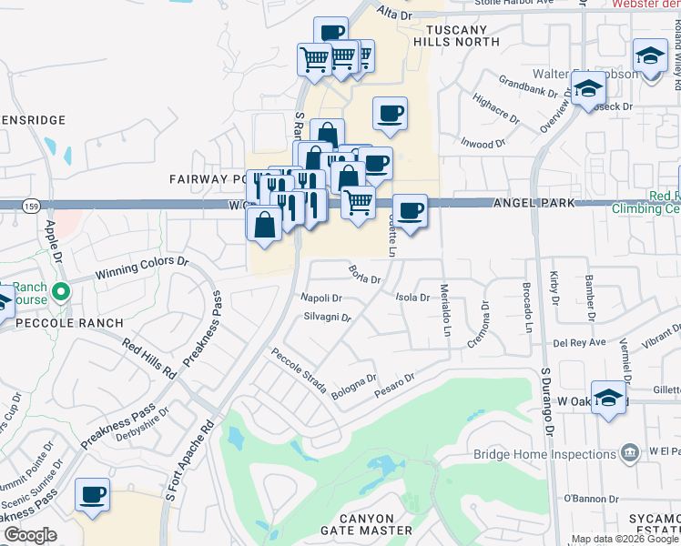 map of restaurants, bars, coffee shops, grocery stores, and more near 8916 Torcello Drive in Las Vegas