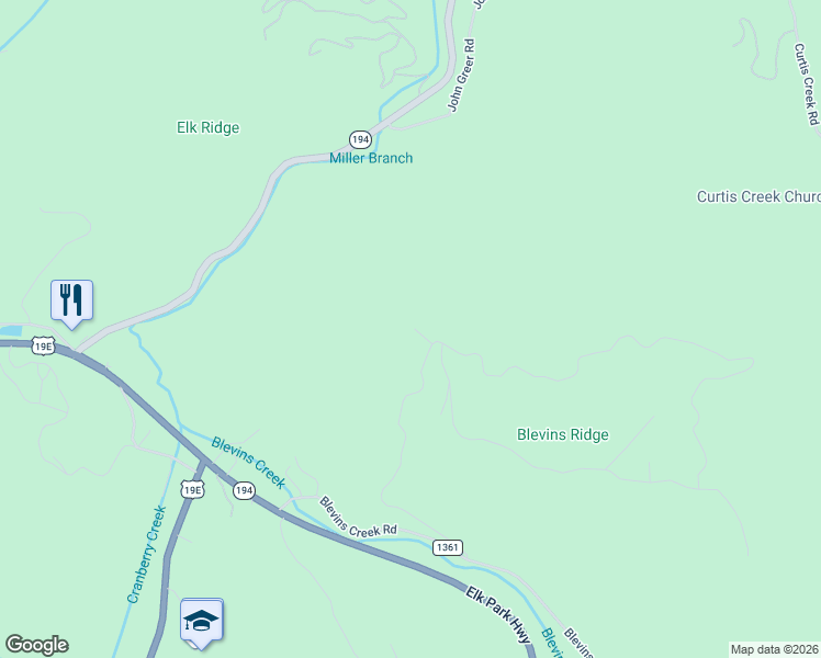 map of restaurants, bars, coffee shops, grocery stores, and more near 1 Raspberry Lane in Elk Park