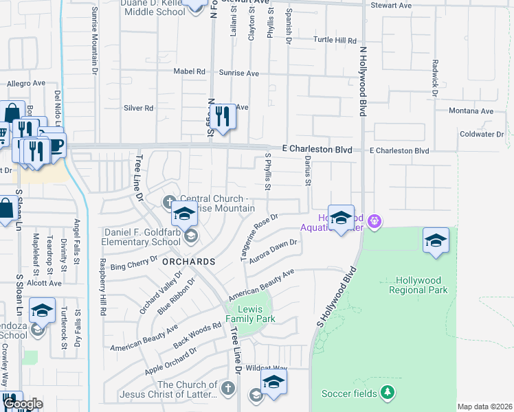 map of restaurants, bars, coffee shops, grocery stores, and more near 1427 South Phyllis Street in Las Vegas