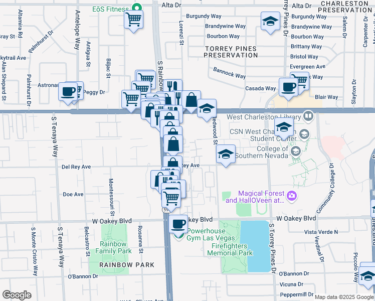 map of restaurants, bars, coffee shops, grocery stores, and more near 1324 Kari Lee Court in Las Vegas