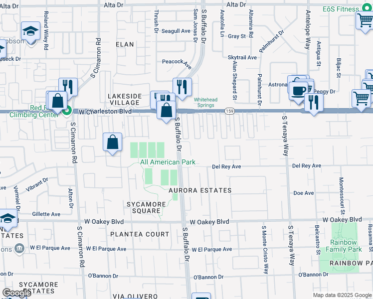 map of restaurants, bars, coffee shops, grocery stores, and more near 1250 South Buffalo Drive in Las Vegas