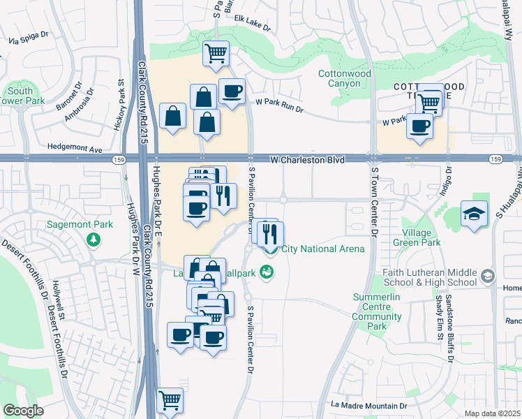 map of restaurants, bars, coffee shops, grocery stores, and more near 202 South Pavilion Center Drive in Las Vegas