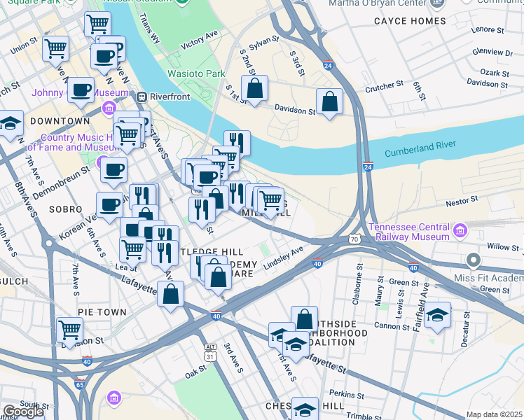 map of restaurants, bars, coffee shops, grocery stores, and more near 72 Hermitage Avenue in Nashville