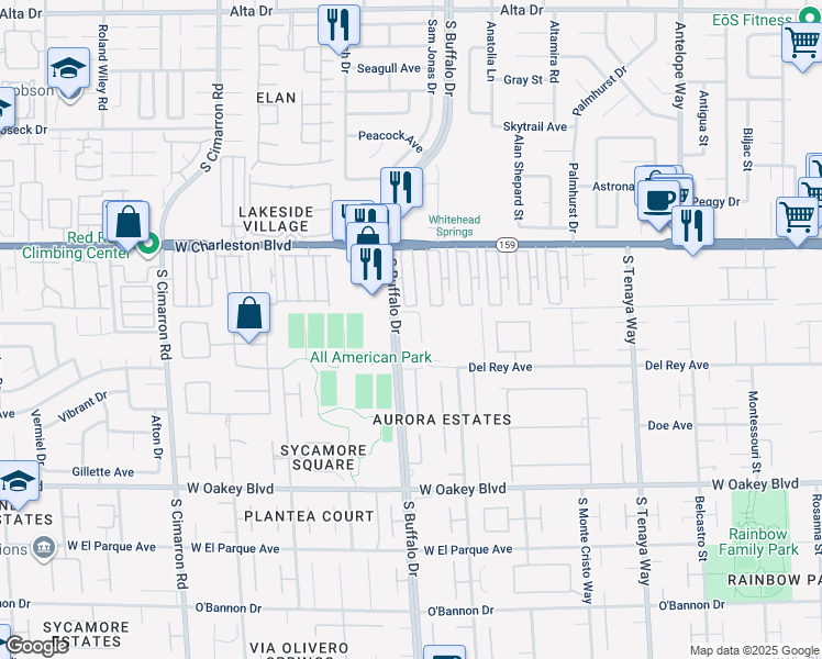 map of restaurants, bars, coffee shops, grocery stores, and more near 1250 South Buffalo Drive in Las Vegas