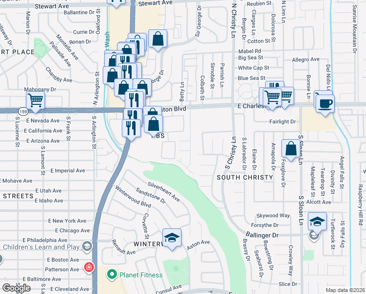 map of restaurants, bars, coffee shops, grocery stores, and more near 5366 Signet Court in Las Vegas