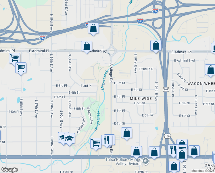 map of restaurants, bars, coffee shops, grocery stores, and more near 420 South Mingo Road in Tulsa