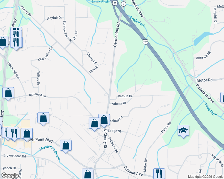 map of restaurants, bars, coffee shops, grocery stores, and more near in Winston-Salem