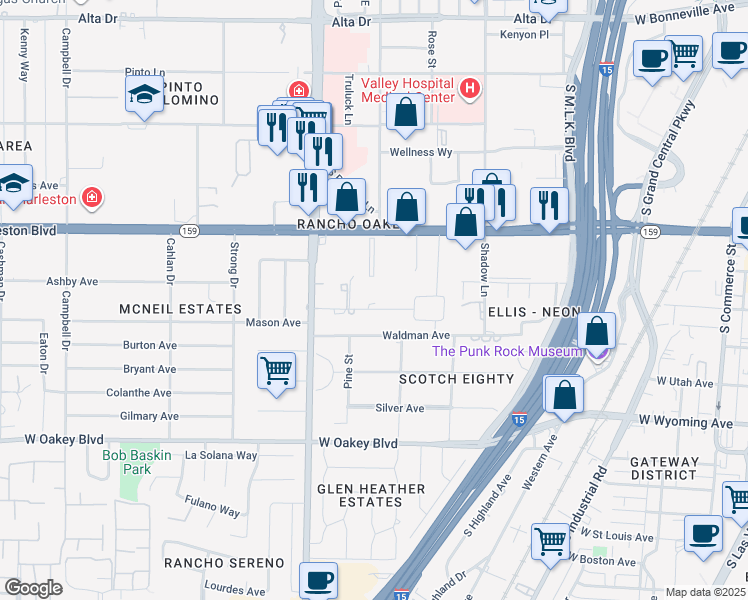 map of restaurants, bars, coffee shops, grocery stores, and more near 2118 Edgewood Avenue in Las Vegas