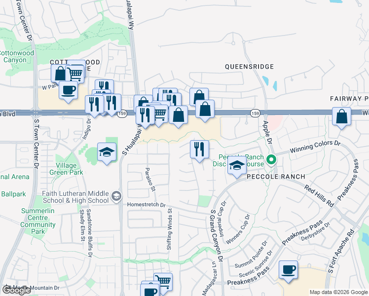 map of restaurants, bars, coffee shops, grocery stores, and more near 9765 Trail Rider Drive in Las Vegas