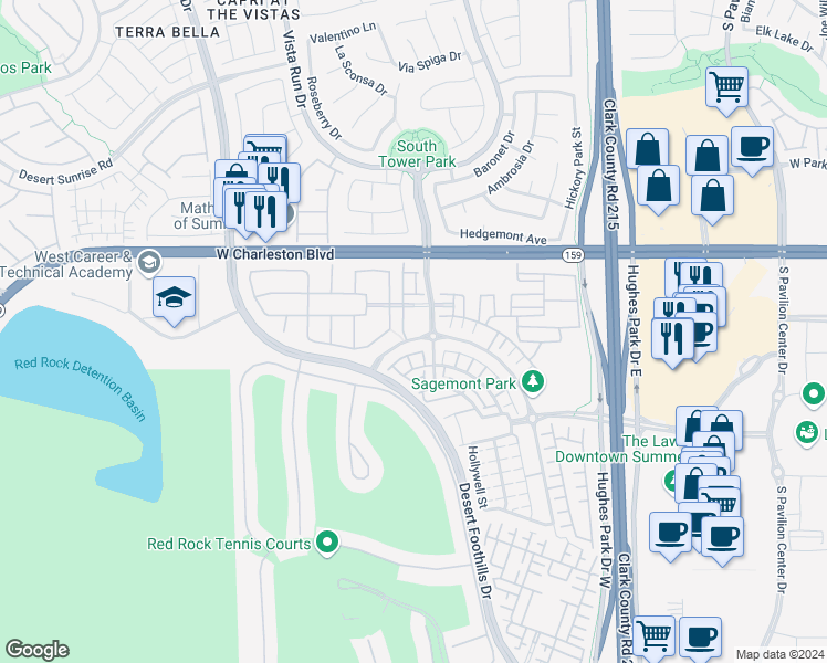 map of restaurants, bars, coffee shops, grocery stores, and more near 11441 Allerton Park Drive in Las Vegas