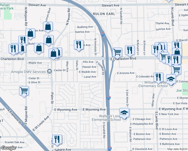 map of restaurants, bars, coffee shops, grocery stores, and more near 3724 Lanai Avenue in Las Vegas