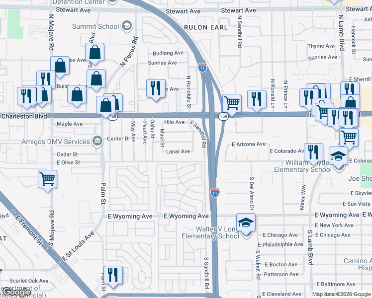 map of restaurants, bars, coffee shops, grocery stores, and more near 3724 Lanai Avenue in Las Vegas