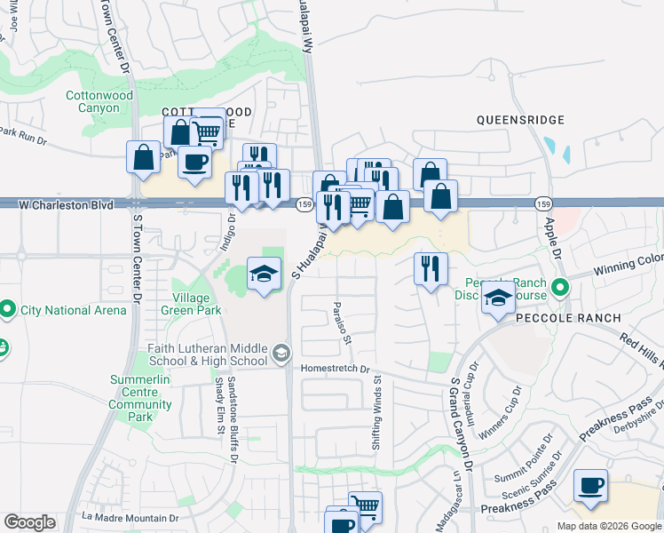 map of restaurants, bars, coffee shops, grocery stores, and more near 9913 Peseo Cresta Avenue in Las Vegas