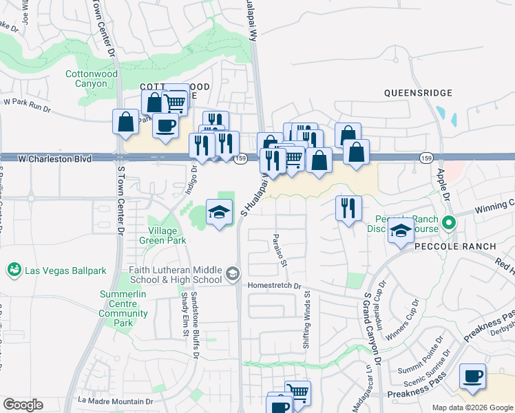 map of restaurants, bars, coffee shops, grocery stores, and more near 9913 Peseo Cresta Avenue in Las Vegas