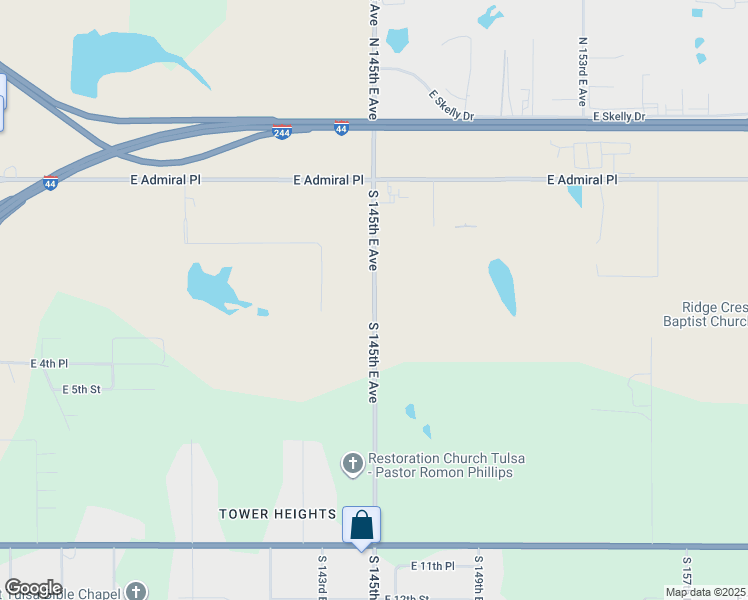 map of restaurants, bars, coffee shops, grocery stores, and more near 355 South 145th East Avenue in Tulsa