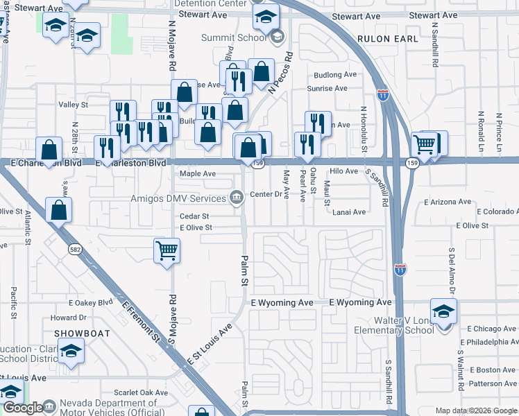 map of restaurants, bars, coffee shops, grocery stores, and more near 1130 Laurel Avenue in Las Vegas