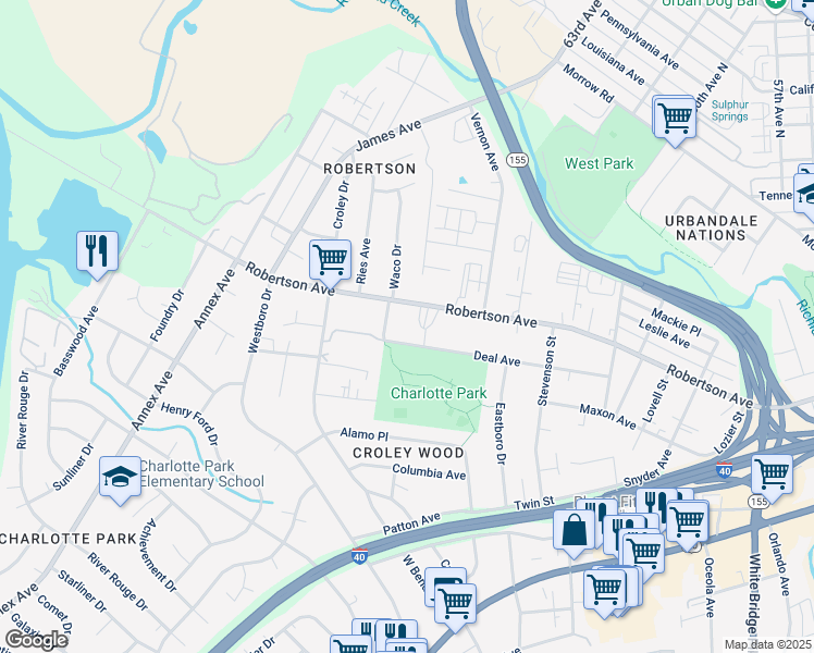 map of restaurants, bars, coffee shops, grocery stores, and more near 6210 Deal Avenue in Nashville