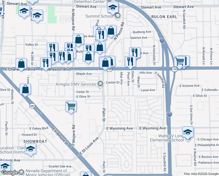 map of restaurants, bars, coffee shops, grocery stores, and more near 1130 Laurel Avenue in Las Vegas