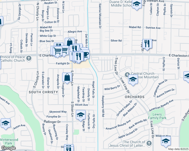 map of restaurants, bars, coffee shops, grocery stores, and more near 1376 Angel Falls Street in Las Vegas