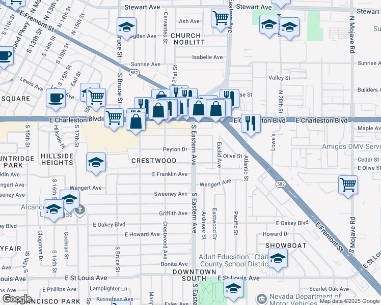 map of restaurants, bars, coffee shops, grocery stores, and more near 1206 South Eastern Avenue in Las Vegas