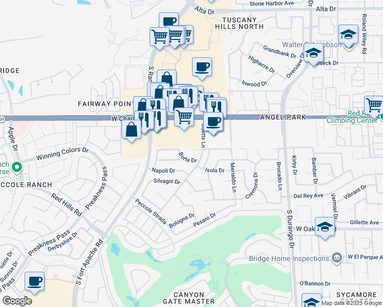 map of restaurants, bars, coffee shops, grocery stores, and more near 8817 Pavia Drive in Las Vegas