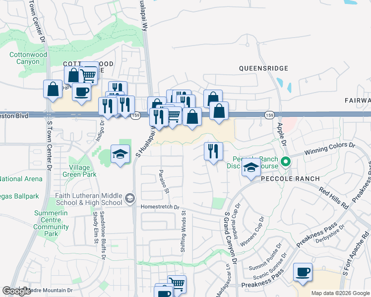 map of restaurants, bars, coffee shops, grocery stores, and more near 9764 Hitching Rail Drive in Las Vegas