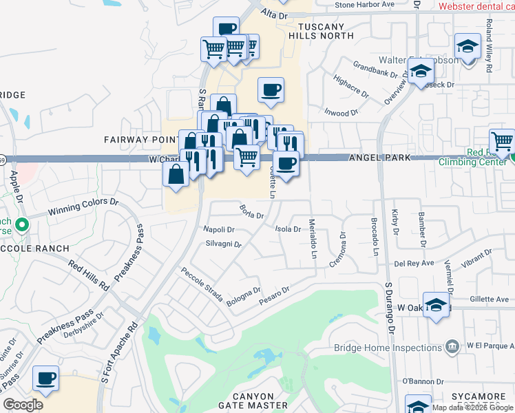 map of restaurants, bars, coffee shops, grocery stores, and more near 8817 Pavia Drive in Las Vegas