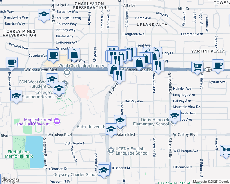 map of restaurants, bars, coffee shops, grocery stores, and more near 1300 South Jones Boulevard in Las Vegas
