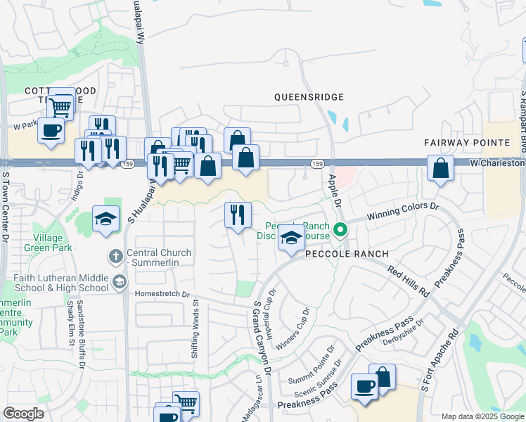 map of restaurants, bars, coffee shops, grocery stores, and more near 9704 Hitching Rail Drive in Las Vegas