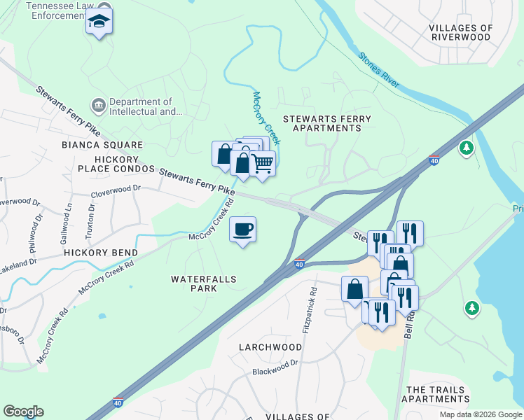 map of restaurants, bars, coffee shops, grocery stores, and more near 600 Stewarts Ferry Pike in Nashville