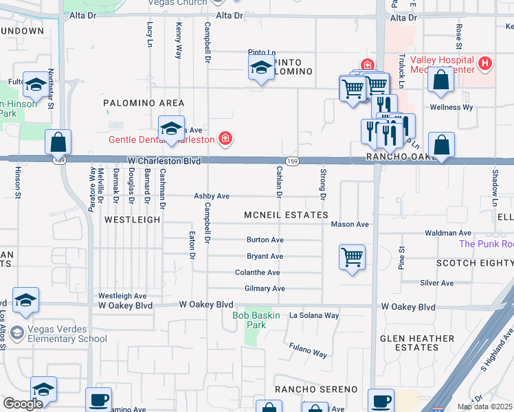 map of restaurants, bars, coffee shops, grocery stores, and more near 2901 Ashby Avenue in Las Vegas