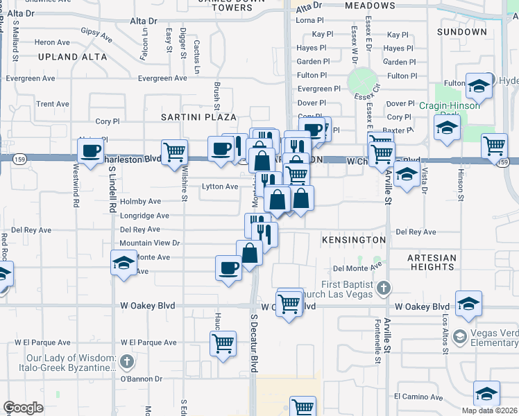 map of restaurants, bars, coffee shops, grocery stores, and more near 1230 South Decatur Boulevard in Las Vegas