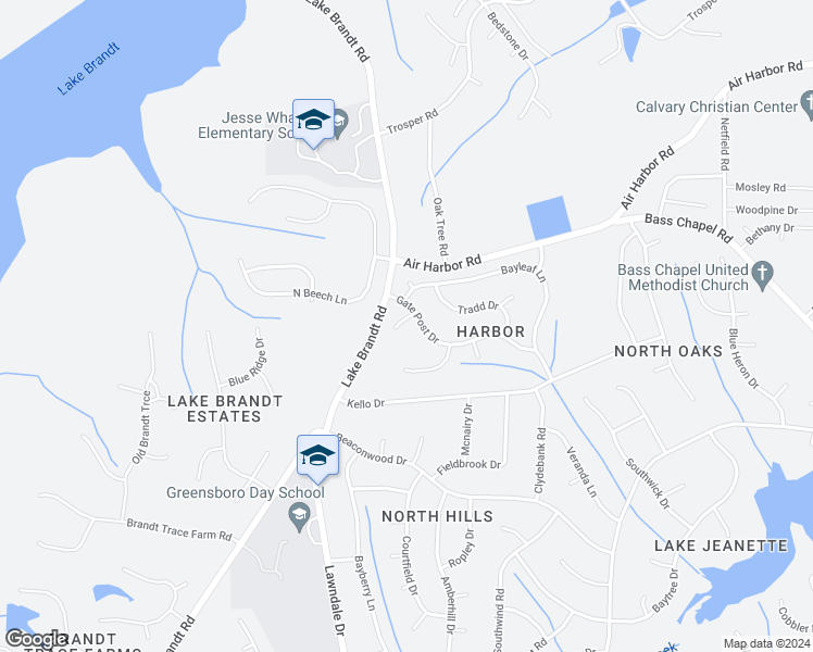 map of restaurants, bars, coffee shops, grocery stores, and more near 5506 Gate Post Court in Greensboro