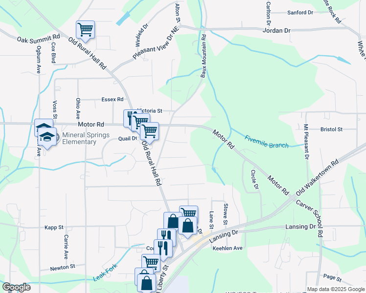 map of restaurants, bars, coffee shops, grocery stores, and more near 1336 Midway Road in Winston-Salem