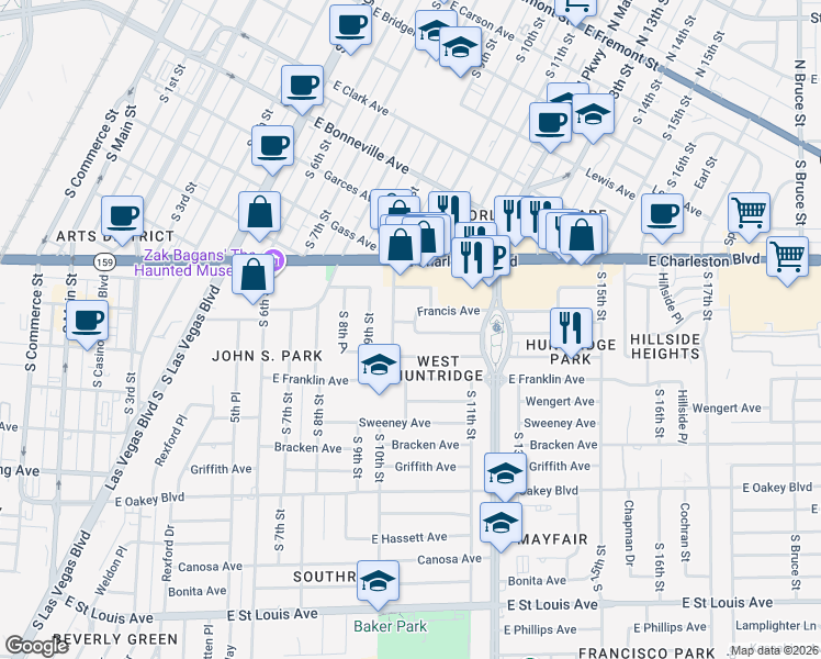 map of restaurants, bars, coffee shops, grocery stores, and more near 1012 Jessica Avenue in Las Vegas