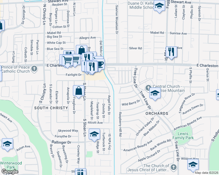 map of restaurants, bars, coffee shops, grocery stores, and more near 5993 Autumn Harvest Avenue in Las Vegas